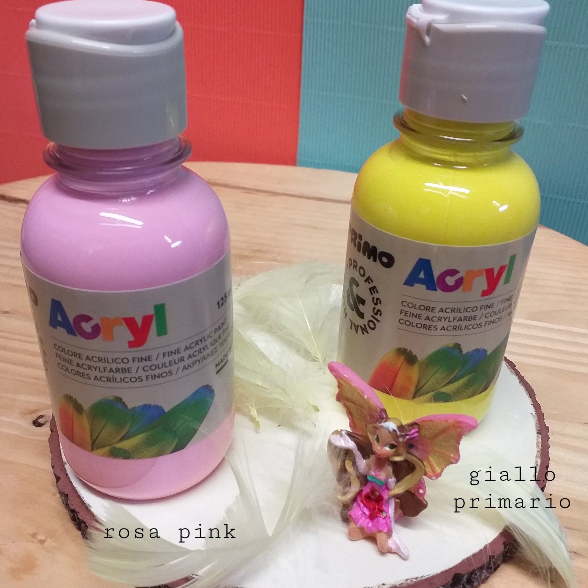 rosa pink giallo primario colori acrilici primo hobbistica lavoretti creativi bambini tempere per pittura oggetti carta cartone legno vetro metallo paste modellabili gesso con vernice