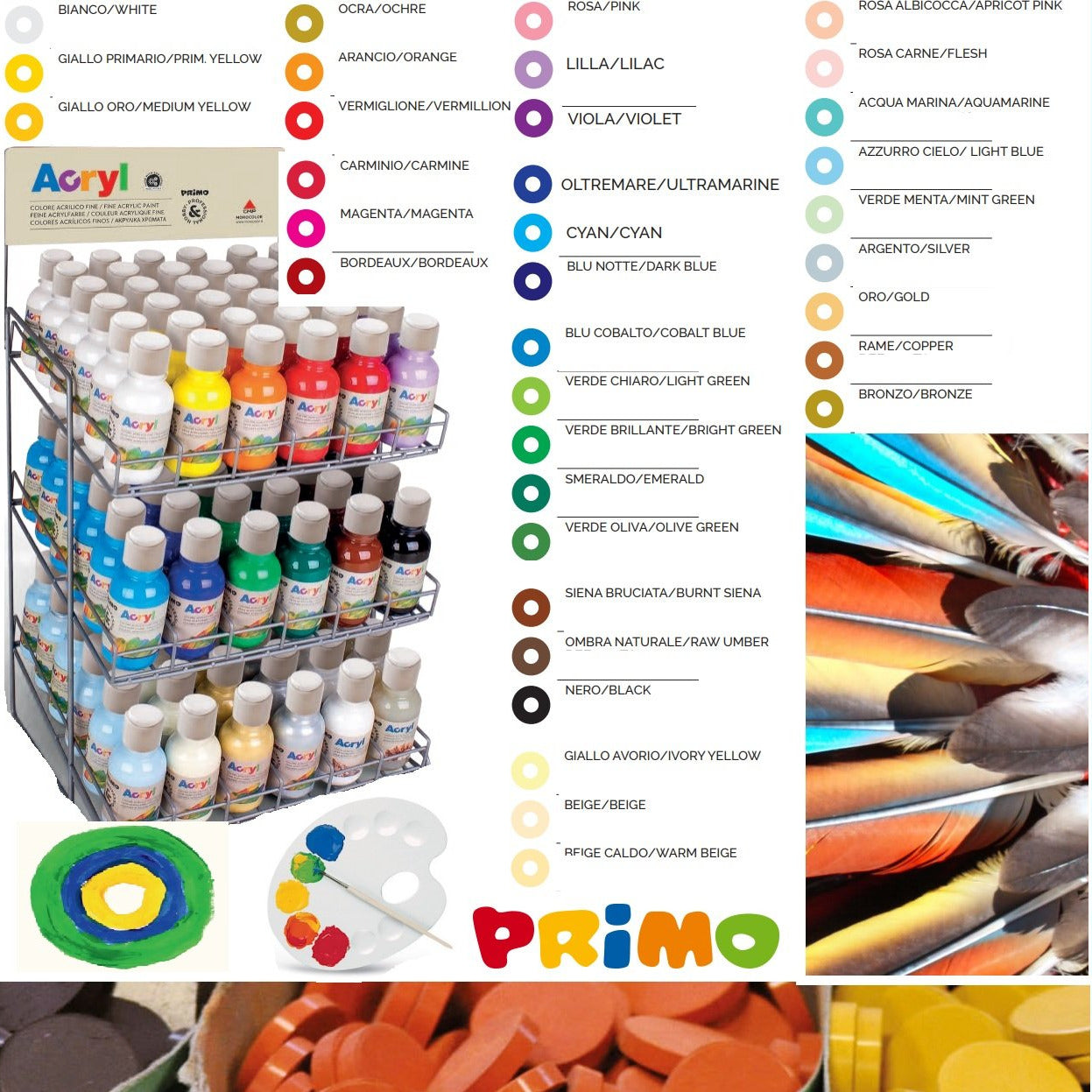 tempere acriliche Acryl morocolor Primo 35 colori per pittura universale anche gesso con vernice e paste modellabili