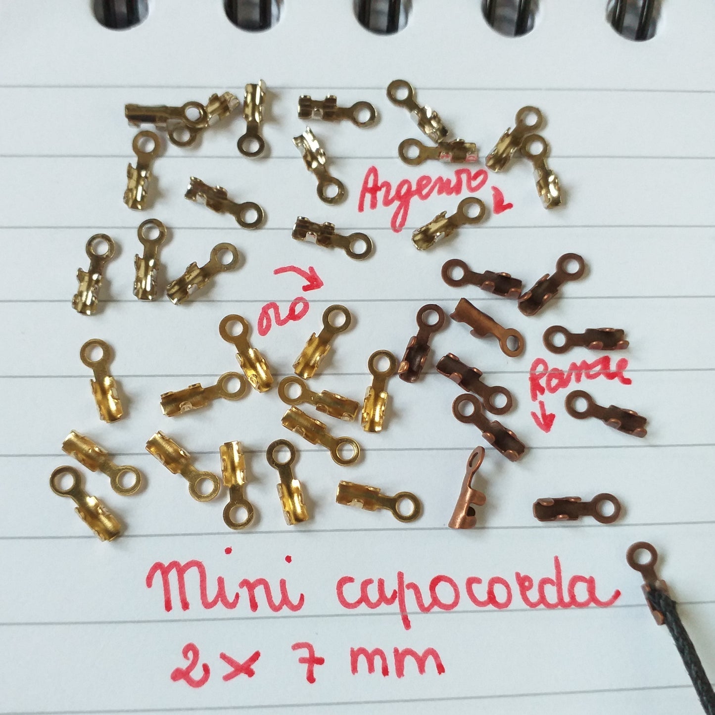 mini terminali capocorda chiusure per cordini cordoncini lacci bigiotteria metallo oro argento rame minuterie collane bracciali da 2 x 7 mm