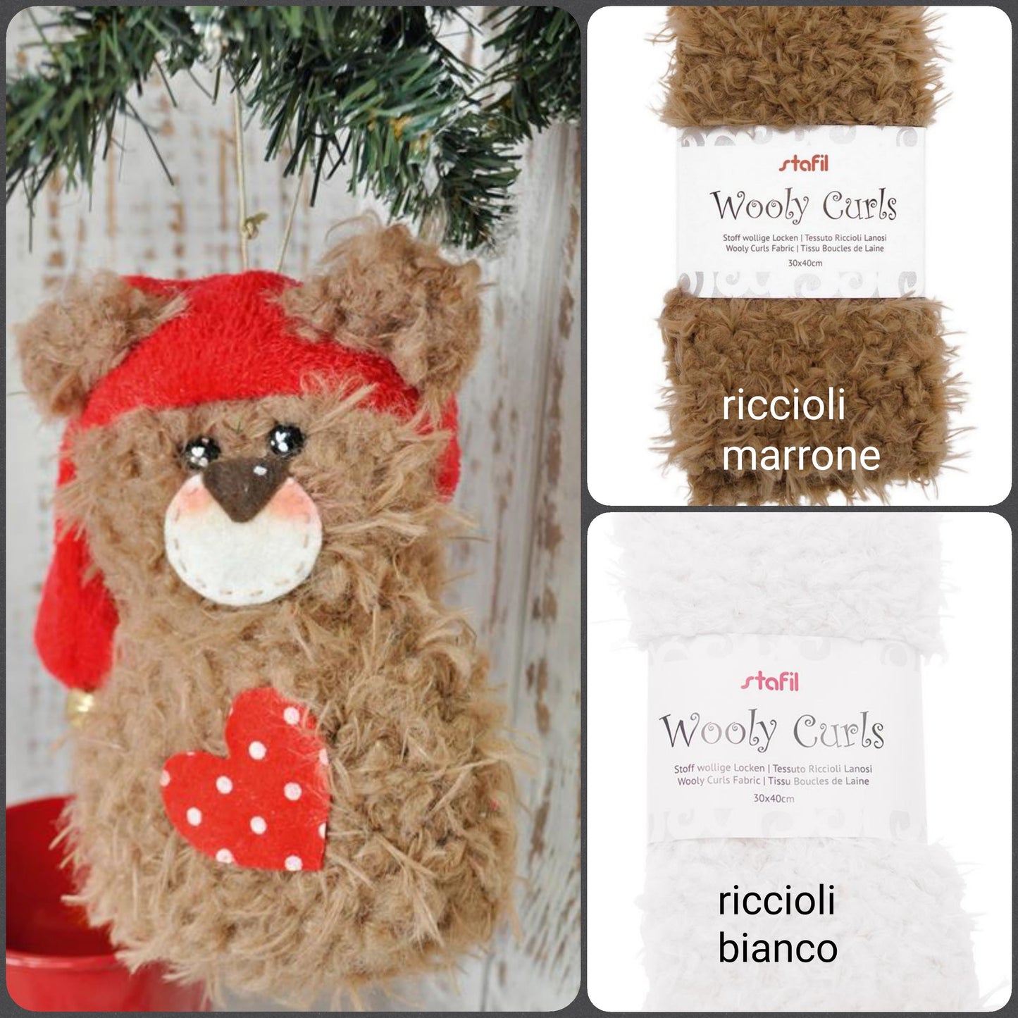 wooly curls tessuto nastro peluche riccioli lana marrone bianco pelo corto uso fai da te barba gnomi natalizi creare bambole orsacchiotti amigurumi animali cagnolini pupazzi natale per decorazioni albero