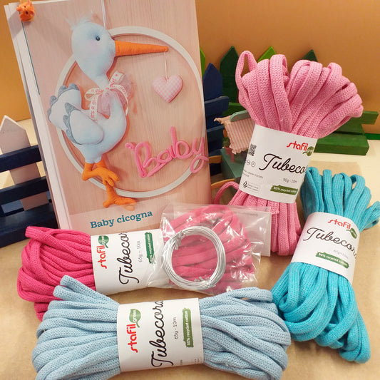 kit fai da te guida idee pannolenci feltro baby cicogna fiocchi nascita come creare coccarde bimbi con scritte tricotin baby e nome cordoncino pronto filo modellabile