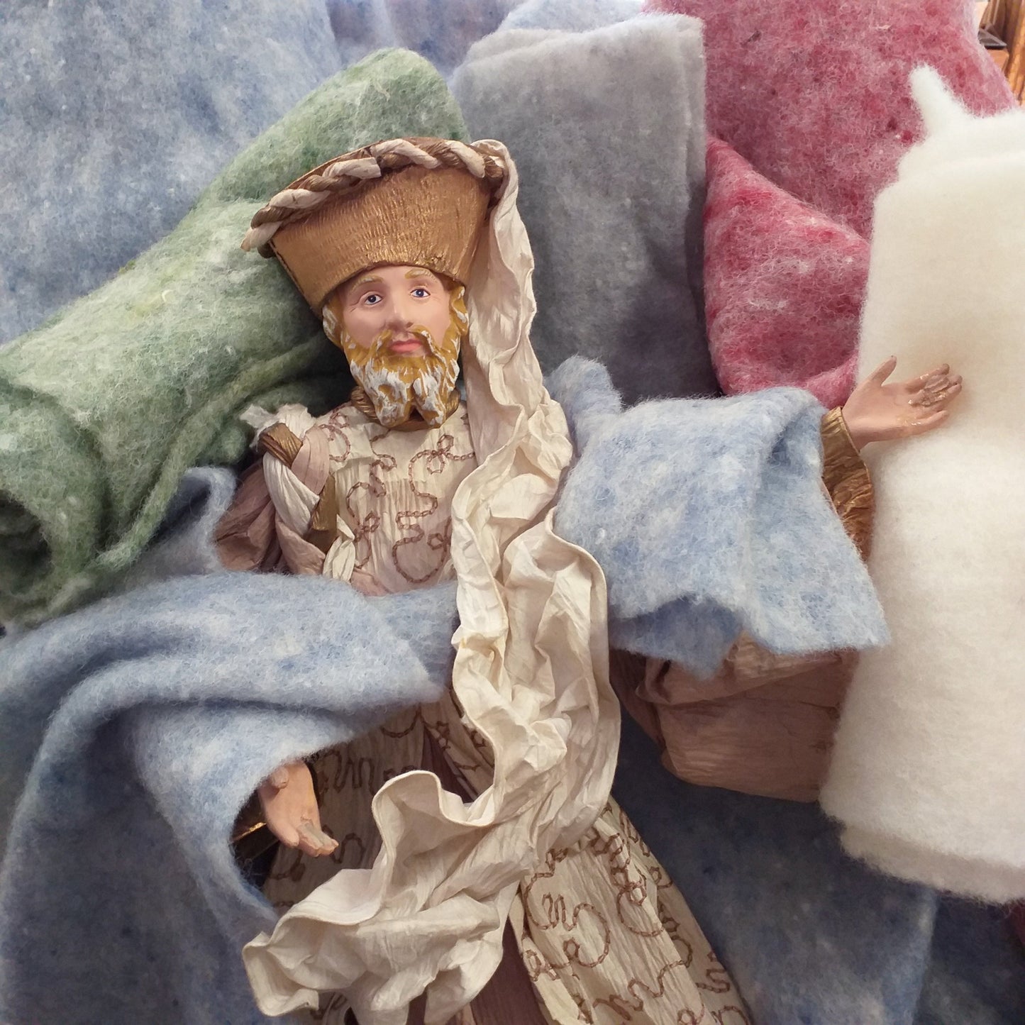 blu melange e colori rotoli feltro vello di lana Stafil-Lehner Filz Ultima Wolle tessuto morbido modellabile panno 4 mm uso per idee natalizie presepe ambientazione vetrinistica packaging allestimento albero Natale