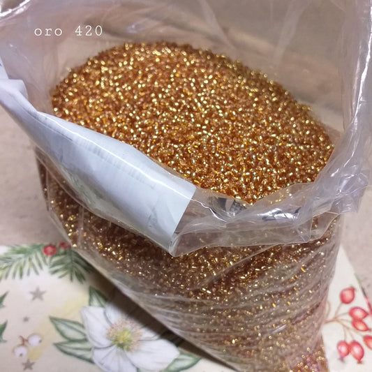 oro 420 vendita 500 grammi 1 chilogrammo sfuse a peso perline di vetro colorate hobby rocailles perle conteria tipo veneziano uso creazioni fiori bonsai bigiotteria