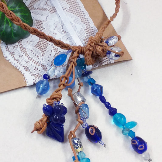 collana macramè nodi semplici chiusura asola perle vetro veneziane