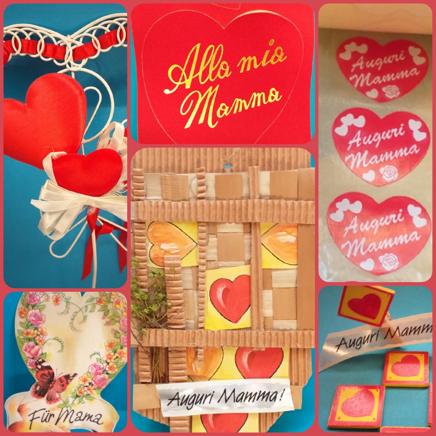 vetrina negozio festa della mamma cuore hobbistica love cuoricini vimini rattan legno bigliettini sticker nastri ricordini