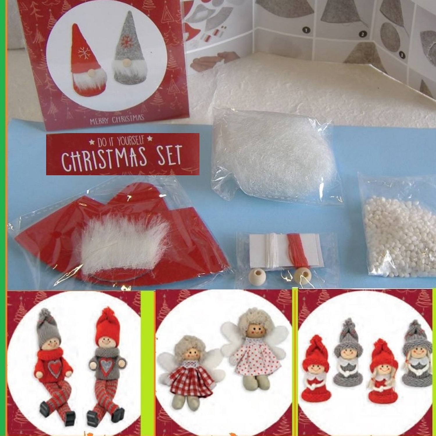 cartamodelli schemi spiegazioni con materiali kit creazione bambole angioletti pupazzi di Natale Christmas set