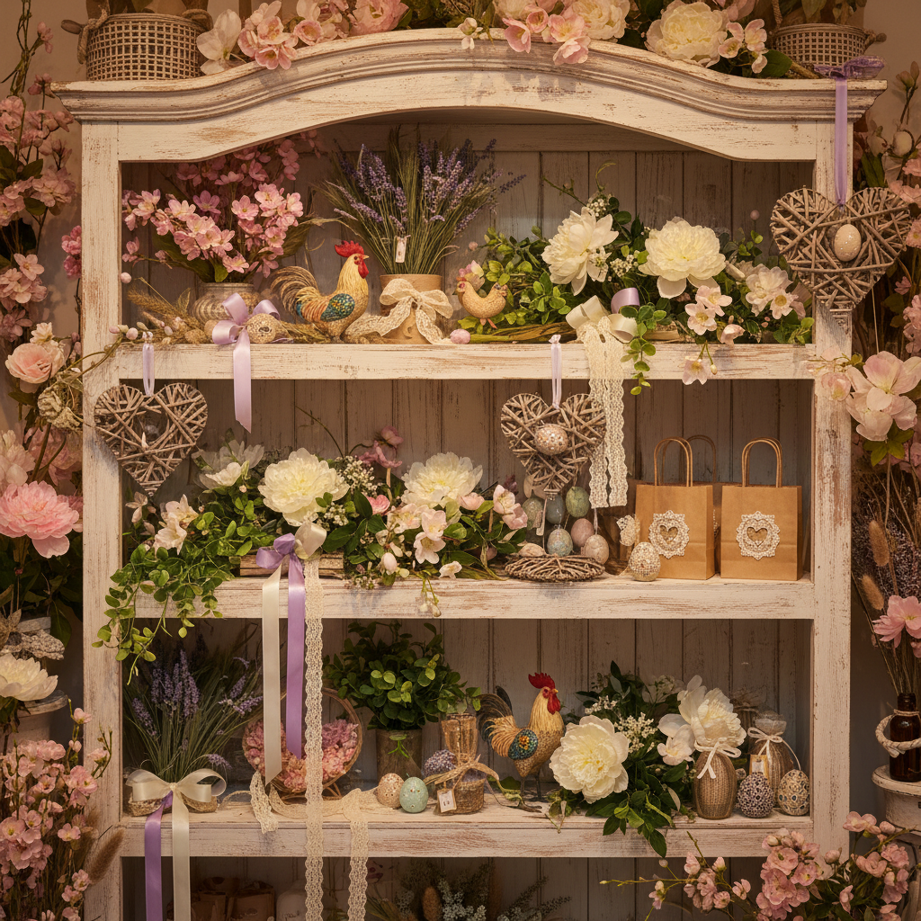 vetrina fioristi composizioni centrotavola fiori finti artificiali, addobbi cuori matrimonio lavanda fior di pesco rose e peonie