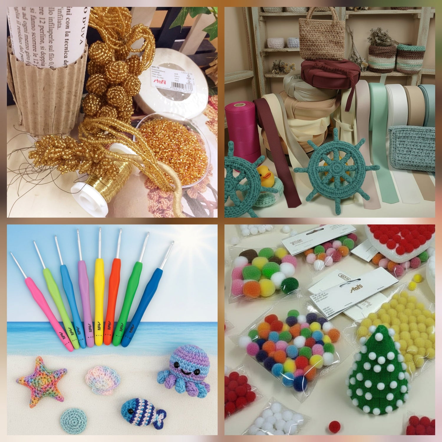 4 stagioni di materiali creativi per hobby kit e idee creare fai da te con perline uncinetto filati fettuccia ciniglia pompon