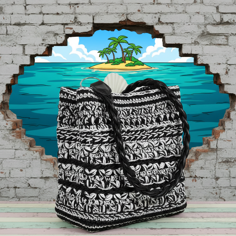 idea fai da te borsa di cordino estiva uncinetto con manico tracolla ecopelle intrecciato nero con anelli laterali