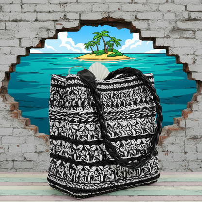 idea fai da te borsa di cordino estiva uncinetto con manico tracolla ecopelle intrecciato nero con anelli laterali