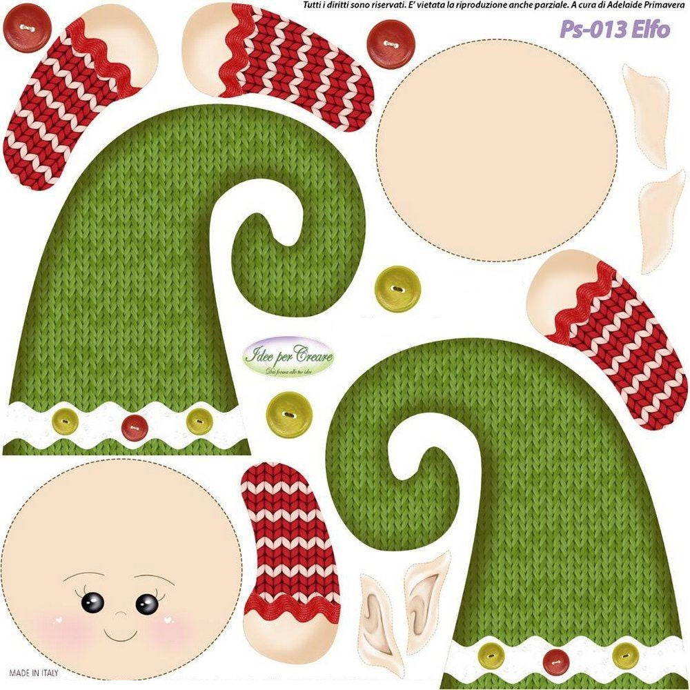 elfo di Natale bambola di pezza decorazioni per albero vetrine shop vendita online idee per creare pannelli pannolenci stampati Natale piccoli 25 x 25 cm disegni soggetti