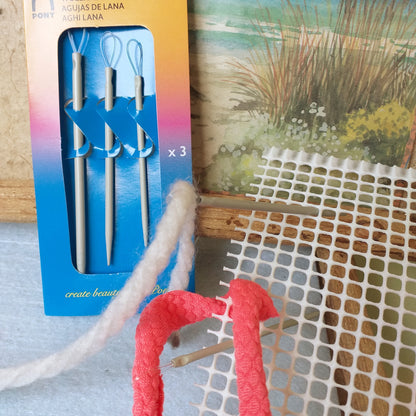 come lavorare rete plastica canvas canovaccio quadratino con aghi lana set pony 3 aghi alluminio tira fettuccia cruna flessibile nylon fune perlon uso filati lana cordini macramè cotone thai