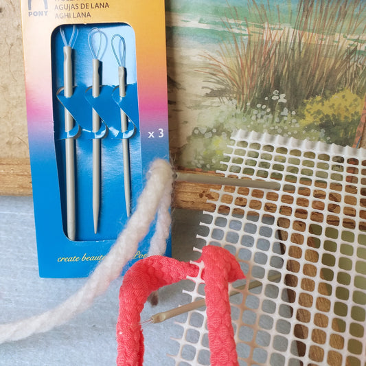 come lavorare rete plastica canvas canovaccio quadratino con aghi lana set pony 3 aghi alluminio tira fettuccia cruna flessibile nylon fune perlon uso filati lana cordini macramè cotone thai