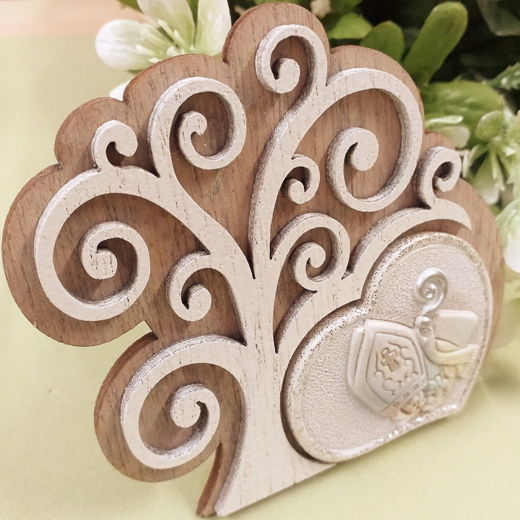 Bomboniere Battesimo Fai Da Te: 2 Icone A Cuore In Legno Con Fonte Battesimale – 7,5x7,5 Cm