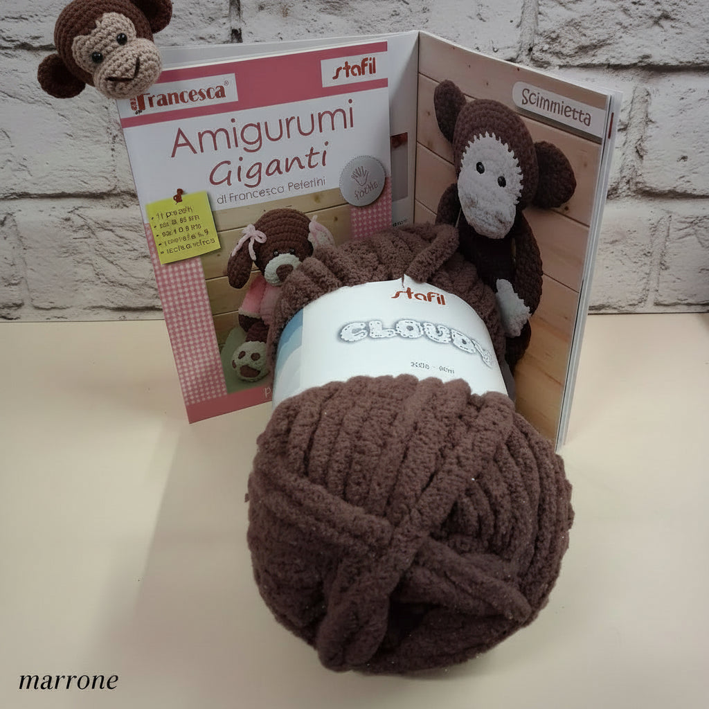 marrone filato Cloudy fettuccia e libretto  progetti animaletti 60 cm uncinetto 9 facile veloce amigurumi giganti orso e scimmia maxi peluche di cordoncino da sferruzzare a mano per bambini neonati cameretta fiocco nascita