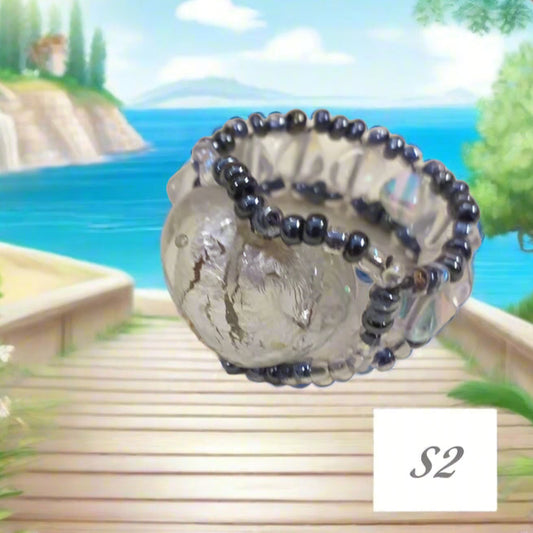 cuore veneziano argento e grigio shop anelli  fatti a mano bigiotteria di perline perle pietre intrecciati bijoux  con filo e basi cristalli Swarovski componenti di murano