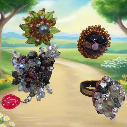 shop anelli artigianali bigiotteria di perline perle pietre intreccio schema tecnica bijoux fatti a mano con filo e basi cristalli Swarovski componenti etnici olive veneziane di murano