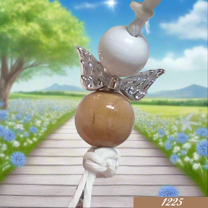 angioletto fatto a mano ali metallo perle legno cordino ciondolo fai da te bomboniera angelo Comunione Cresima Battesimo matrimonio