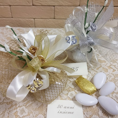 Sacchetti nozze roselline oro argento 50 o 25 anni confezionati o kit