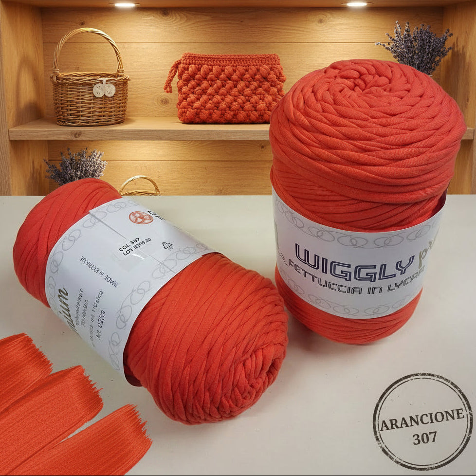 307 arancione wiggly premium fettuccia in lycra soft cucirini 3 stelle per borse e pochette uncinetto