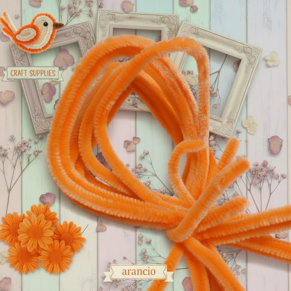 colore arancione fili di ciniglia uso creare lavoretti pasquali bambini braccia angioletti bamboline lettere alfabeto scritte scovolini decorativi bastoncini ferro animato modellabili anima metallo arts craft