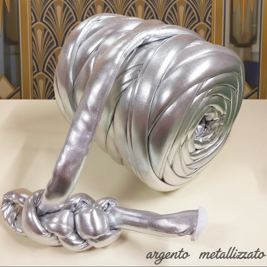 argento metallizzato 1/2 kg fettuccia ripiena marshmallow filato borse gigante grosso spesso imbottito chunky bags tubolare intrecciare a mano senza uncinetto pochette shopper