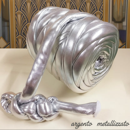 argento metallizzato 1/2 kg fettuccia ripiena marshmallow filato borse gigante grosso spesso imbottito chunky bags tubolare intrecciare a mano senza uncinetto pochette shopper