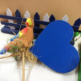 kit pappagallo colorato cocorito coccio terracotta cuore con stelo articoli decorativi per vetrina fioristi