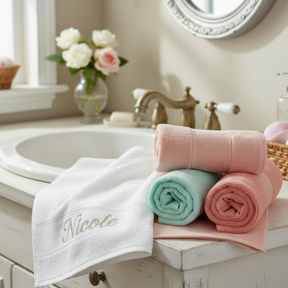 colorate lavette cucina salviette ospite bagno asciugamani spugna cotone inserto bordura bordo tela aida da ricamare con iniziali cifre disegni a punto croce