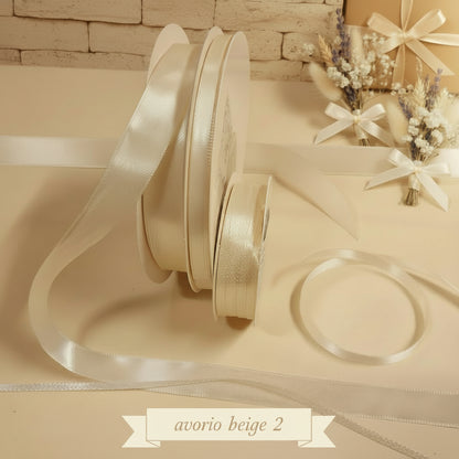 colore avorio beige 2 del negozio online nastro raso bomboniere fai da te hobby creativi nastrini decorazioni matrimonio colori assortiti uso confezionare regali Natale uova Pasquali packaging confezionamento rotolo alto grosso 15 mm medio 6 mm sottile 3 mm