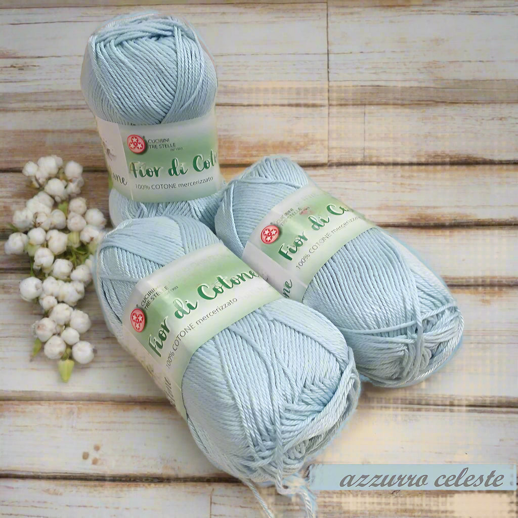 azzurro tenue pastello gomitoli filo uncinetto filato cucirini tre stelle fior di cotone grosso art 0360 mercerizzato uso amigurumi pupazzi bambole crochet borse costumi abbigliamento arredamento