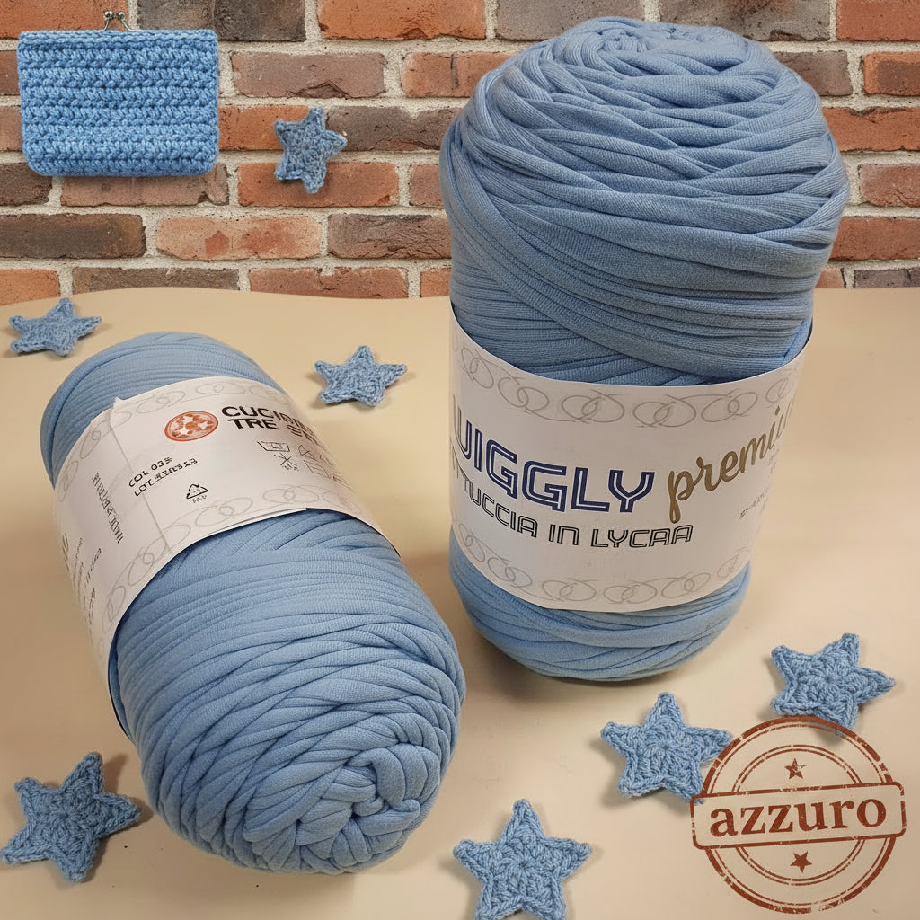 colore azzurro fettuccia premium soft lycra cucirini 3 stelle wiggly per borse uncinetto e cestini