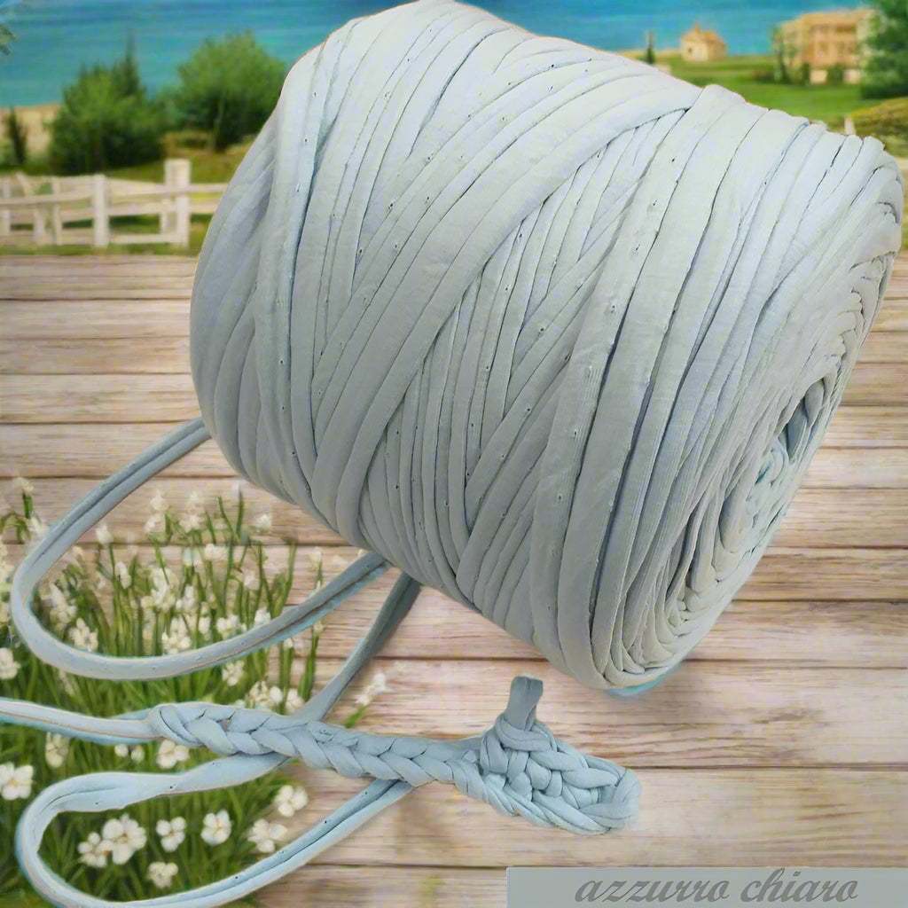 azzurro chiaro celeste bobine 600 g 119911 fettuccia per uncinetto cotone elasticizzata filati Stafil green Noodles stretch uso creare borse zainetto cestini tappeti cuscini arredamento clutch bags cerimonia pochette sacca mare abbigliamento moda