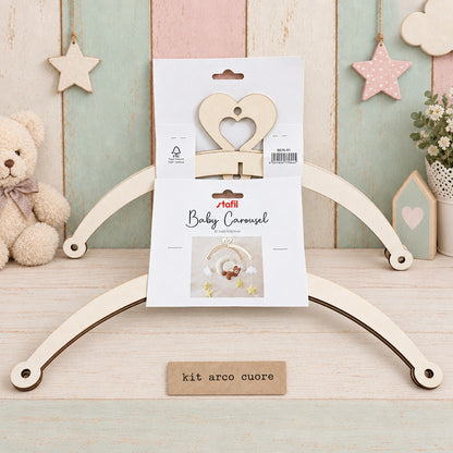 giostrina neonato legno kit arco a cuore per creare carousel di pannolenci con orsetto luna nuvola stelle fiorellini per cameretta femminuccia bebè