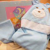 Accappatoio BabyCape manopola e mantellina spugna ciniglia per ricamo punto croce tela Aida bambini neonati orsetto azzurro 