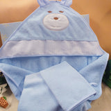 Accappatoio BabyCape mantellina spugna ciniglia per ricamo punto croce tela Aida bambini neonati bebè orsetto azzurro confezione regalo
