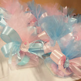 babyshower nascita o battesimo rosa celeste azzurro baby bebè sacchettini femminuccia maschietto bimbo bimba confezionati confetti bigliettino applicazione bavaglino carrozzina