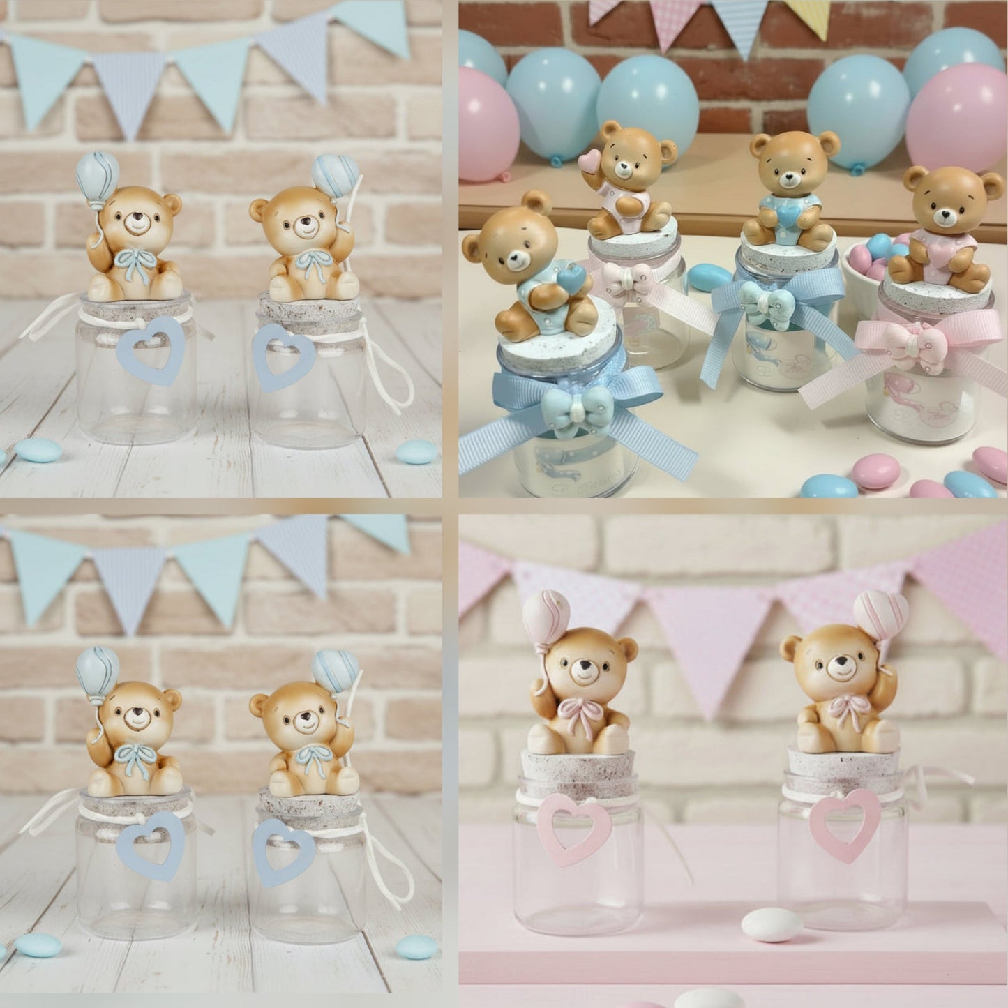 portaconfetti barattolini vasetti vetro con orsetto resina rosa orso azzurro per bambina femminuccia maschietto bambino uso bomboniere confettata battesimo babyshower compleanno nascita fai da te o confezionate