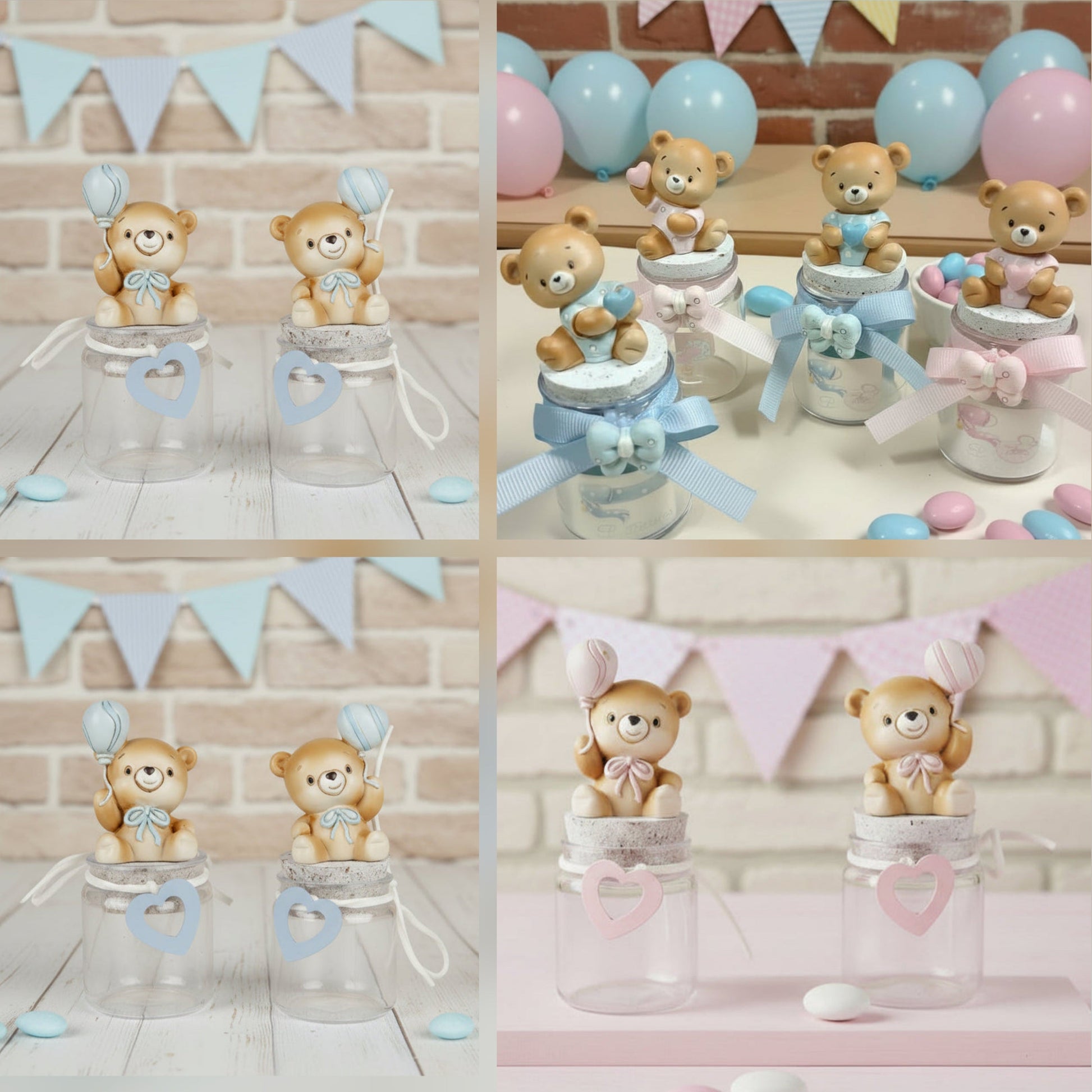 portaconfetti barattolini vasetti vetro con orsetto resina rosa orso azzurro per bambina femminuccia maschietto bambino uso bomboniere confettata battesimo babyshower compleanno nascita fai da te o confezionate