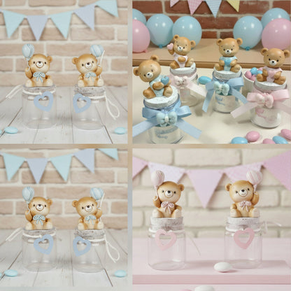 portaconfetti barattolini vasetti vetro con orsetto resina rosa orso azzurro per bambina femminuccia maschietto bambino uso bomboniere confettata battesimo babyshower compleanno nascita fai da te o confezionate
