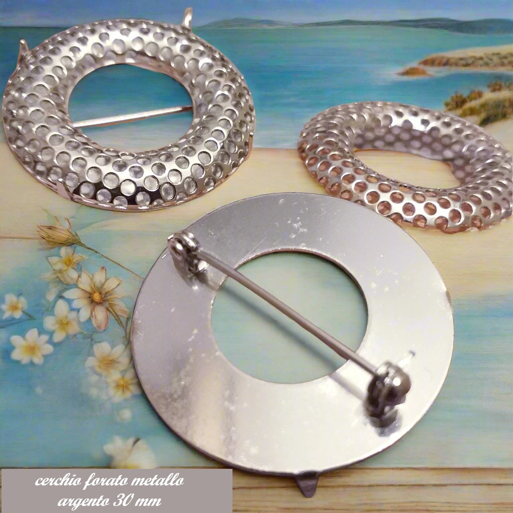 basi per spille fai da te bigiotteria creare perline e charms ciondoli metallo argento cerchio forato 30 mm da ricamare con perle cristalli