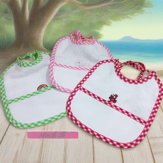 stock verde rosa rosso offerta vendita online bavaglini bambini neonati  bebè baby maschietto economici cotone spugna disegni bavette tela aida ricamo e punto croce da ricamare