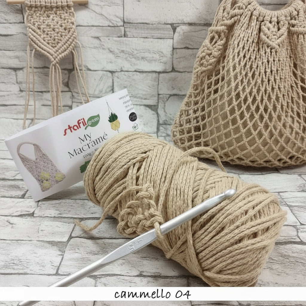 corda macramè cammello 04 filato cotone 2 mm sottile cordoncino filo stafil uso creare borse shopping a rete portapiante wall-art decorazioni arazzi da parete appendere al muro