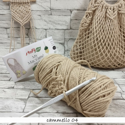 corda macramè cammello 04 filato cotone 2 mm sottile cordoncino filo stafil uso creare borse shopping a rete portapiante wall-art decorazioni arazzi da parete appendere al muro