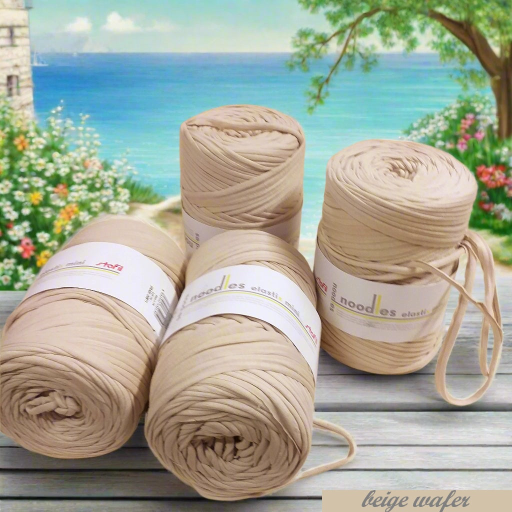 beige chiaro tipo wafer fettuccia cotone elastico stafil Noodles per borse uncinetto pochette clutch bags abbigliamento moda sportina borsina cestini bimbi pelosetti cucce culle