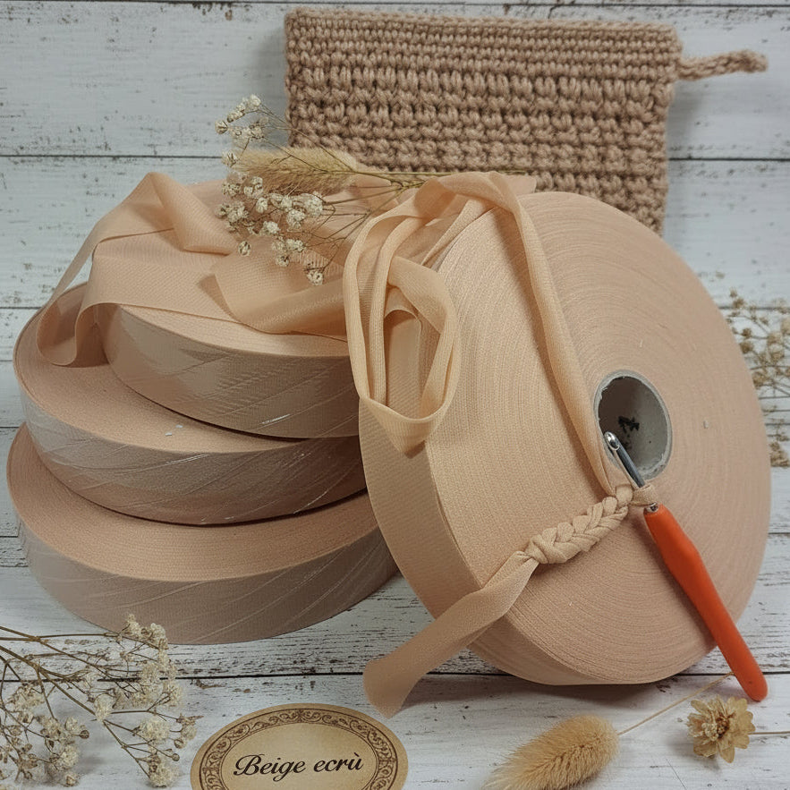 beige ecrù fettuccia borse uncinetto maglina jersey lycra stafil per cestini miniature