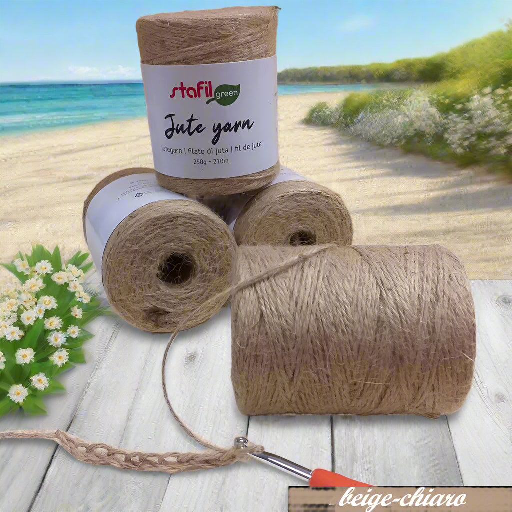 beige chiaro rustico filato juta jute garn yute yarn stafil green cordino borse uncinetto filo 2 mm cordoncino per macramè tessitura tappeti cappelli scarpe sandali