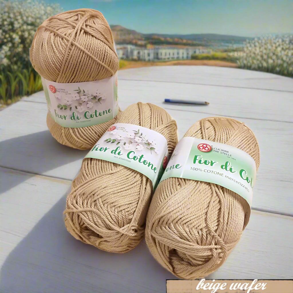 beige wafer filo uncinetto cucirini tre stelle fior di cotone art 0360 filato grosso mercerizzato uso amigurumi pupazzi bambole crochet bag borse costumi abbigliamento arredamento