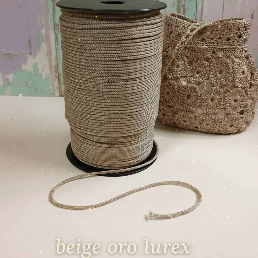 beige oro tripolino thai cordino lurex brillantinato lamè glitter per bijoux borse uncinetto progetti amigurumi crochet cordoncino Natale bags luccicanti dorate clutch pochette sera cerimonia