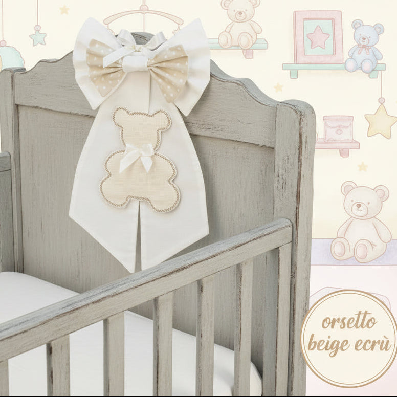 colore beige ecrù fiocco coccarda nascita da ricamare a punto croce con data nome bebè per cameretta, portone, culla, lettino